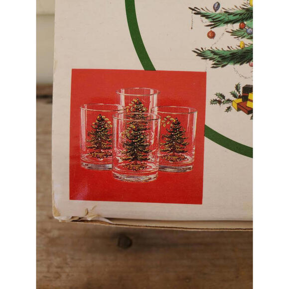 4 Spode Christmas tree four double old fashioned glasses, Mint in original Box - Picture 2 of 4